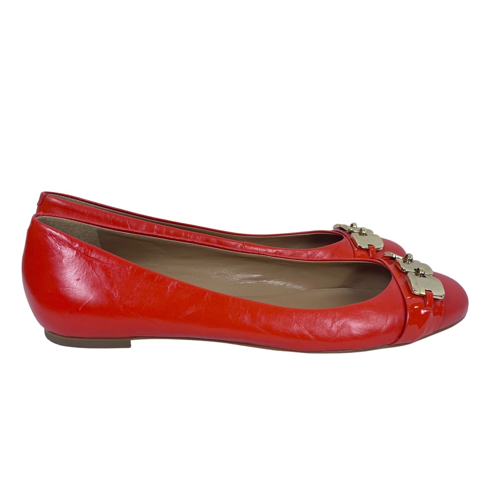 Talbots Red Orange Leather Ballet Flats Gold Detail Women Size 9B Round Toe * - Picture 5 of 9